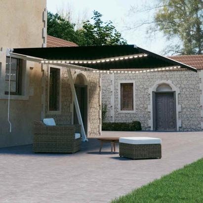 Copertină automată cu senzor vânt & LED, antracit, 500x300 cm GartenMobel Dekor