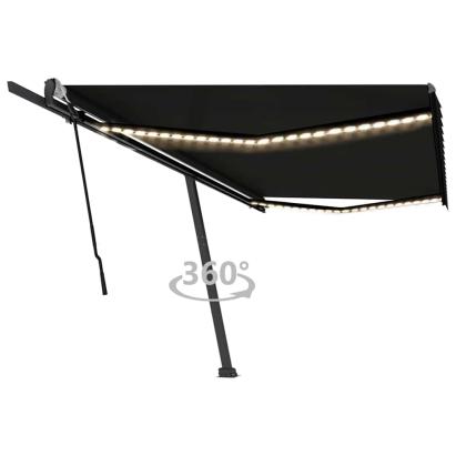 Copertină retractabilă manual cu LED, antracit, 500x300 cm GartenMobel Dekor