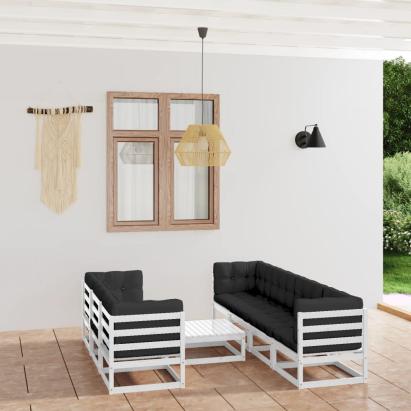 Set mobilier de grădină cu perne, 8 piese, lemn masiv de pin GartenMobel Dekor