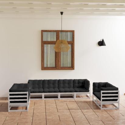 Set mobilier de grădină cu perne, 8 piese, lemn masiv de pin GartenMobel Dekor