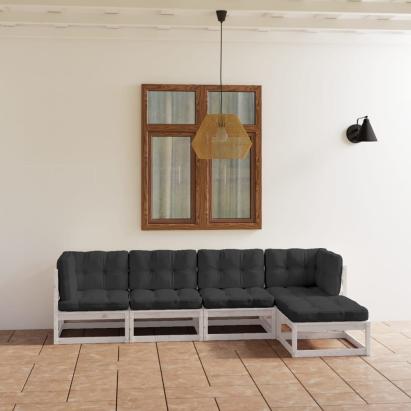 Set mobilier de grădină cu perne, 5 piese, lemn masiv de pin GartenMobel Dekor