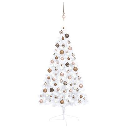 Jumătate brad Crăciun artificial cu set globuri, alb, 120 cm GartenMobel Dekor