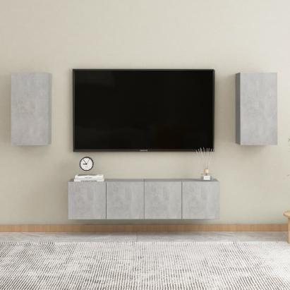 Set dulapuri TV, 4 piese, gri beton, lemn prelucrat GartenMobel Dekor