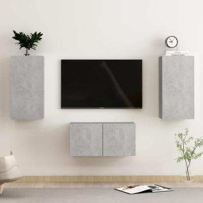 Set de dulapuri TV, 3 piese, gri beton, lemn prelucrat GartenMobel Dekor
