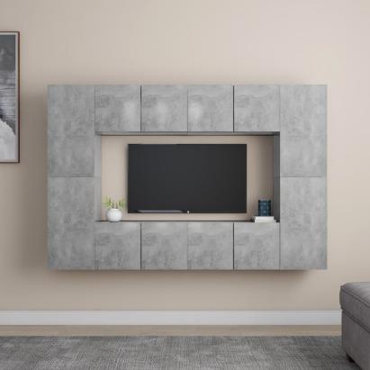Set de dulapuri TV, 8 piese, gri beton, lemn prelucrat GartenMobel Dekor