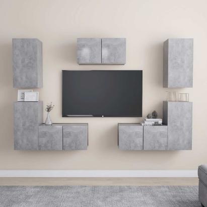 Set de dulapuri TV, 7 piese, gri beton, lemn prelucrat GartenMobel Dekor
