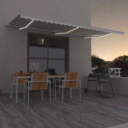 Copertină automată cu senzor vânt & LED, crem, 600x350 cm GartenMobel Dekor