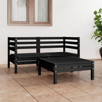 Set mobilier de grădină, 3 piese, negru, lemn masiv de pin GartenMobel Dekor