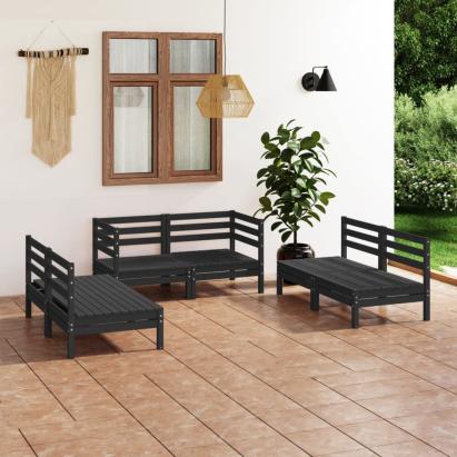 Set mobilier de grădină, 6 piese, negru, lemn masiv de pin GartenMobel Dekor