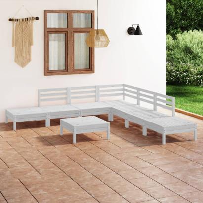 Set mobilier de grădină, 8 piese, alb, lemn masiv de pin GartenMobel Dekor