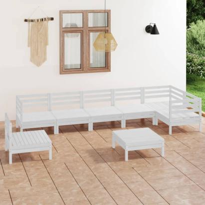 Set mobilier de grădină, 8 piese, alb, lemn masiv de pin GartenMobel Dekor
