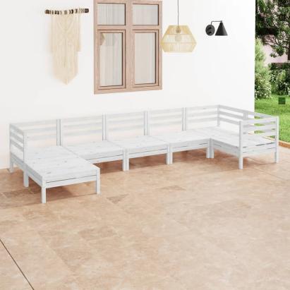 Set mobilier de grădină, 7 piese, alb, lemn masiv de pin GartenMobel Dekor