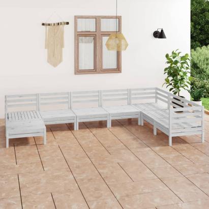 Set mobilier de grădină, 8 piese, alb, lemn masiv de pin GartenMobel Dekor