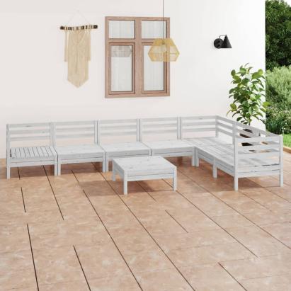 Set mobilier de grădină, 8 piese, alb, lemn masiv de pin GartenMobel Dekor