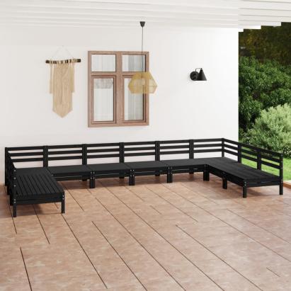 Set mobilier relexare grădină, 10 piese, negru, lemn masiv pin GartenMobel Dekor