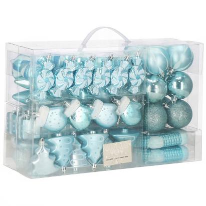 Set globuri si decoratiuni de Craciun, 77 piese, diverse dimensiuni, albastru Household NewTrend