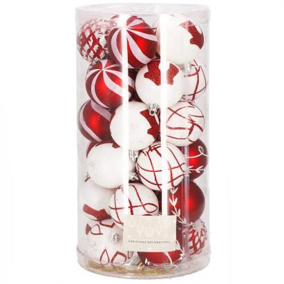 Set globuri de Craciun cu modele de sarbatori, 30 bucati, 6cm, alb rosu Household NewTrend