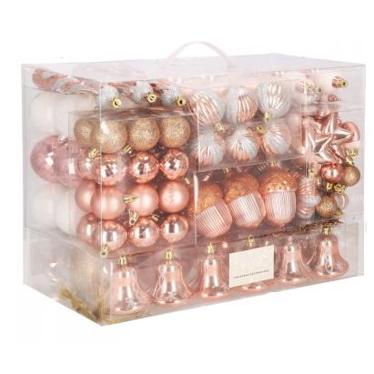Set globuri si decoratiuni de Craciun, 152 piese, diverse dimensiuni, roz auriu Household NewTrend