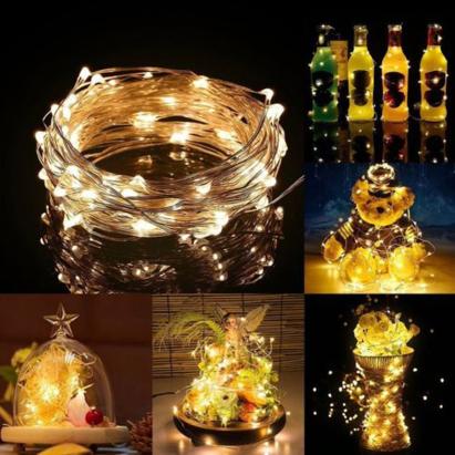 Instalatie lumina decorativa cu 100 LED-uri, 5m, cu alimentare pe baterii, iluminare galbena Household NewTrend