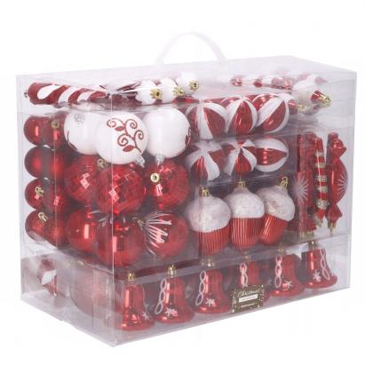 Set globuri si decoratiuni de Craciun, 153 piese, diverse dimensiuni, rosu Household NewTrend