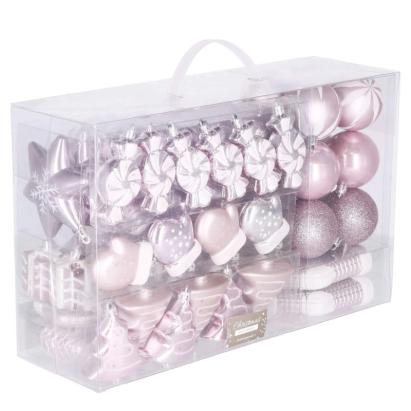 Set globuri si decoratiuni de Craciun, 77 piese, diverse dimensiuni, roz Household NewTrend