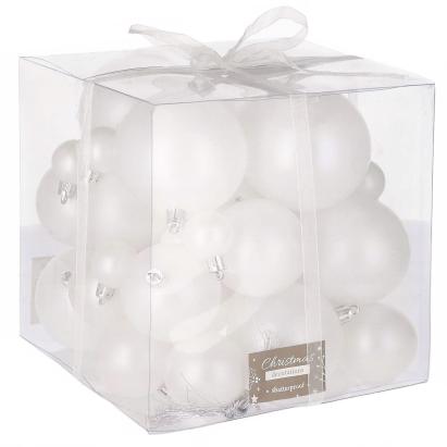 Set globuri de Craciun, 37 bucati, 3-8cm, alb perla Household NewTrend