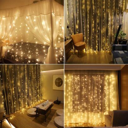 Ghirlanda luminoasa 300 LED-uri, 3m, pentru interior/exterior, telecomanda, iluminare galbena Household NewTrend