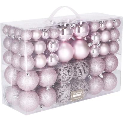Set globuri de Craciun, 100 bucati, 3-6cm, roz Household NewTrend