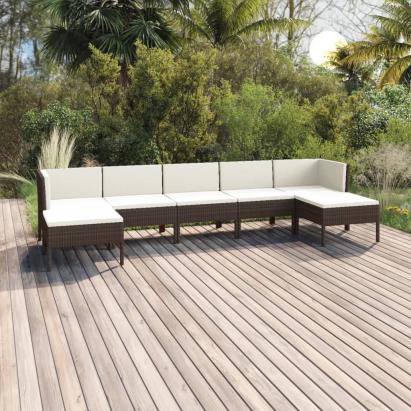 Set mobilier de grădină cu perne, 7 piese, maro, poliratan GartenMobel Dekor