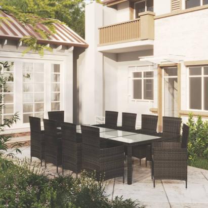 Set mobilier de exterior cu perne, 11 piese, negru, poliratan GartenMobel Dekor