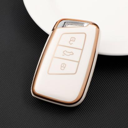 Husa Cheie Auto VW TPU+PC SmartKey VW PASSAT B8 ARTEON Alba cu Contur Auriu AutoProtect KeyCars