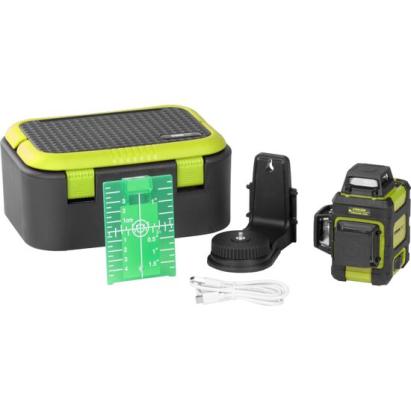 Nivela laser, verde, 360°, 3x3D, cu acumulator 3.7V Li-ion, 4200 mAh, incarcator, geanta, placa tinta, 50 m, Strend Pro GartenVIP DiyLine