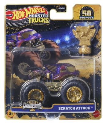 HOT WHEELS MONSTER TRUCK 50 BIGFOOT TROPHY CHAMPIONS MASINUTA SCRATCH ATTACK SCARA 1 LA 64 SuperHeroes ToysZone