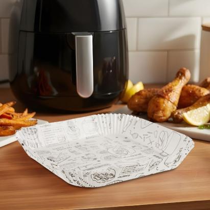 Hârtie de Coacere pentru Air Fryer - Cu Model, Pătrată, 23 x 26 cm - 50 Bucăți/Pachet Best CarHome