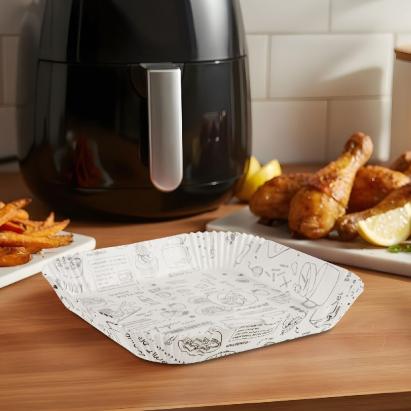 Hârtie de Coacere pentru Air Fryer - Cu Model, Pătrată, 20 x 20 cm - 50 Bucăți/Pachet Best CarHome