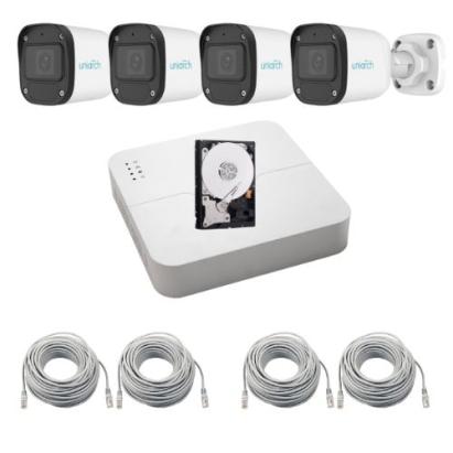 Sistem supraveghere complet Uniarch, 4 camere IP 2MP Full HD, Infrarosu 30m, Microfon, PoE, NVR 4 canale, Vziualizare de pe mobil, Accesorii montaj, HDD 500GB SafetyGuard Surveillance