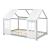 Pat Copii tip Casuta Montessori Semi Deschis cu Protectie Impotriva Caderilor, Dimensiuni 200x120cm, Lemn de Brad, Gri/Alb