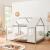 Pat Copii tip Casuta Montessori Semi Deschis cu Protectie Impotriva Caderilor, Dimensiuni 200x120cm, Lemn de Brad, Gri/Alb