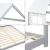 Pat Copii tip Casuta Montessori Semi Deschis cu Protectie Impotriva Caderilor, Dimensiuni 200x120cm, Lemn de Brad, Gri/Alb