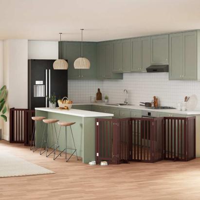 Poartă câini pliabilă cu ușă 12 panouri maro 600 cm, lemn plop GartenMobel Dekor