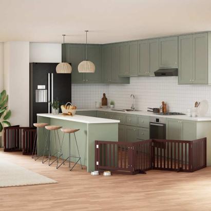 Poartă câini pliabilă cu ușă 10 panouri maro, 800 cm, lemn plop GartenMobel Dekor