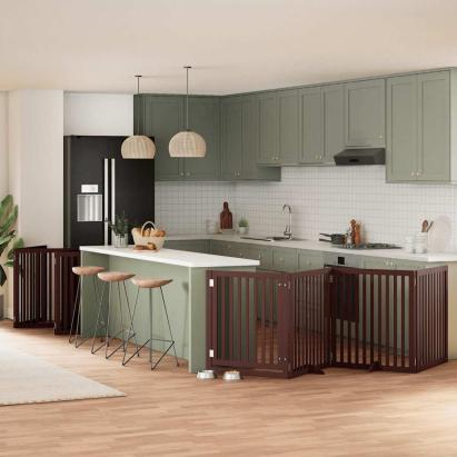 Poartă câini pliabilă cu ușă 12 panouri maro 960 cm, lemn plop GartenMobel Dekor