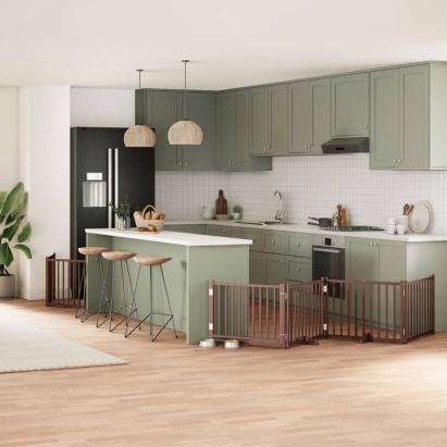 Poartă câini pliabilă cu ușă 8 panouri maro 640 cm, lemn plop GartenMobel Dekor