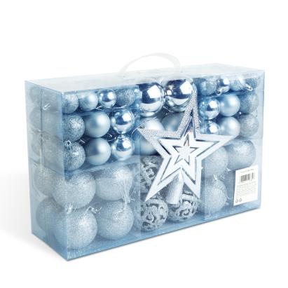 Set 100 Decoratiuni pentru Bradul de Craciun, Globuri cu Diametru de 3-6 cm si Varf Stea, Culoare Argintiu