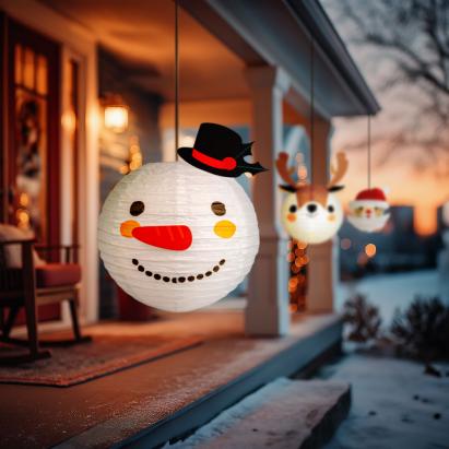 Lampion decorativ din hârtie – model om de zăpadă – Ø30 cm – alb Best CarHome