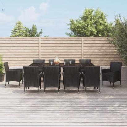 Set mobilier de exterior cu perne, 11 piese, negru, poliratan GartenMobel Dekor