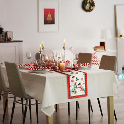 Traversă decorativă de masă – model spiriduș – 183 x 33 cm – roșu/negru – poliester Best CarHome