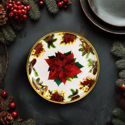 Tavă decorativă din plastic – model floare de poinsettia – 22 cm Best CarHome