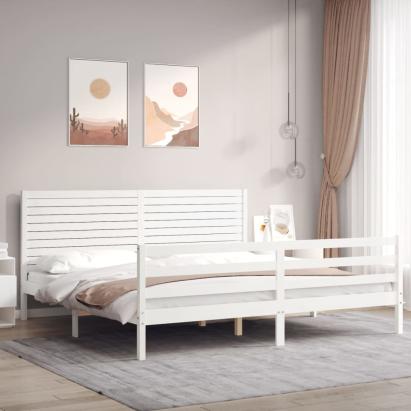 Cadru de pat cu tăblie Super King Size, alb, lemn masiv GartenMobel Dekor