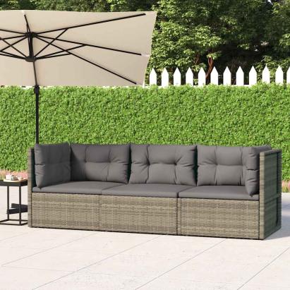 Set mobilier de grădină cu perne, 3 piese, gri, poliratan GartenMobel Dekor